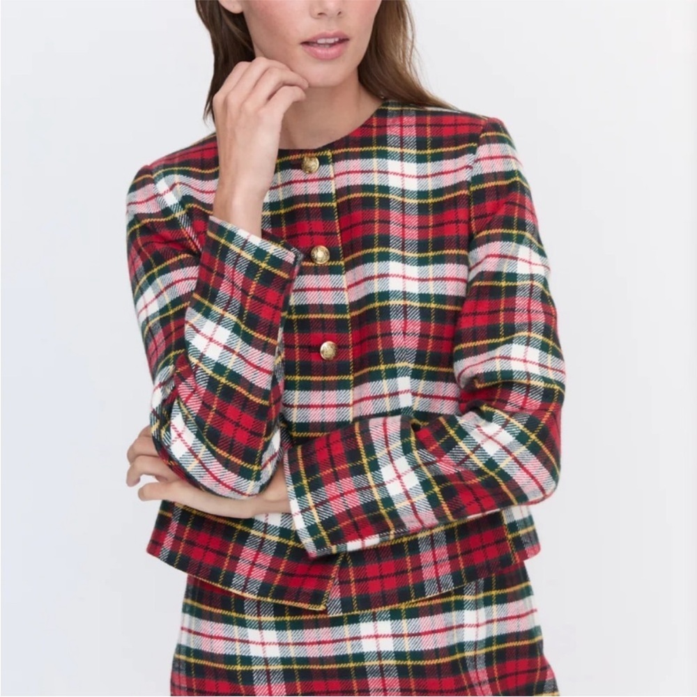 Hill House Home The Virginia Jacket Plaid Blazer Red White Size XL